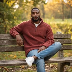 VTG Woolrich Mens Heavy Fleece Quarter Zip Pullover Sweater Red SZ L Made in USA